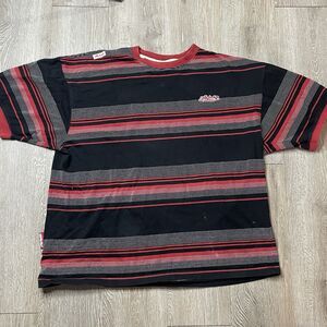 VTG Akademiks T Shirt  Red Black Striped Size 2XL Y2K Stained